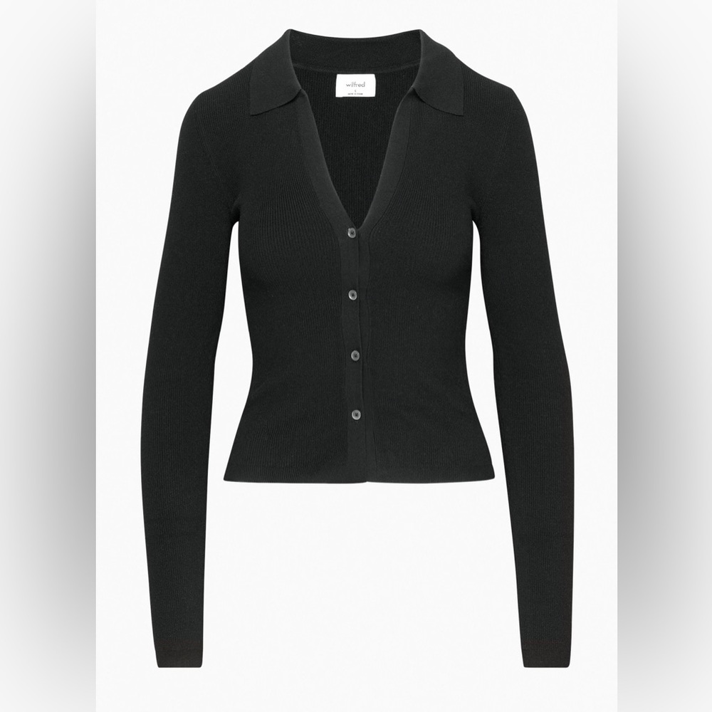 Aritzia Wilfred Women's Black Button-Front Collared Sweater